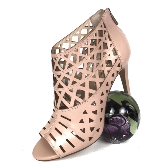 INC blush open toe lattice 4” leather zip heel 10M - Picture 1 of 8